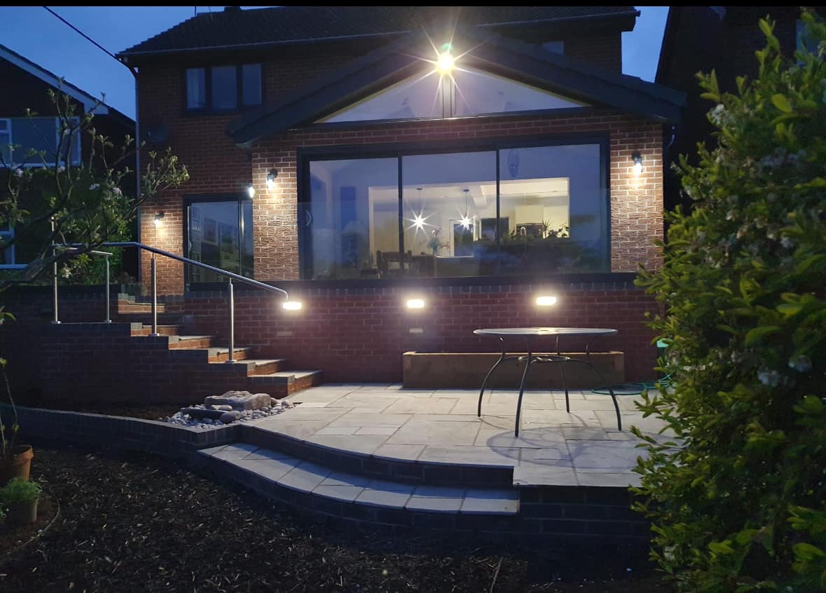 a house with a patio and stairs